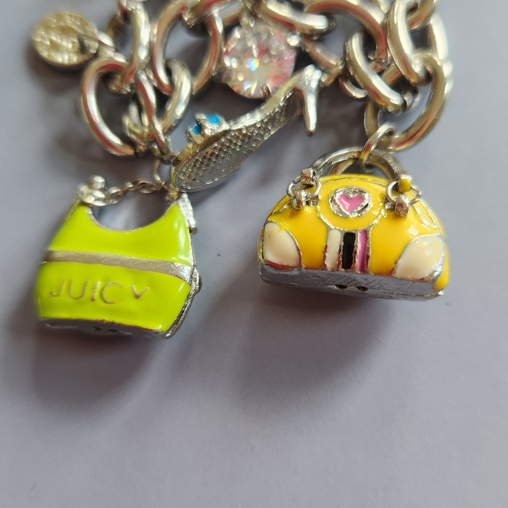 Juicy Couture Silver Tone 8 Charms Bracelet with Yellow and Pink Accents 2008 - Picture 9 of 17